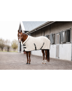 Fleece deken met teddy kraag beige