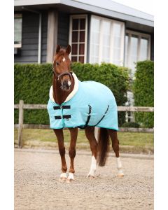 Fleecedeken met teddy kraag turquoise 